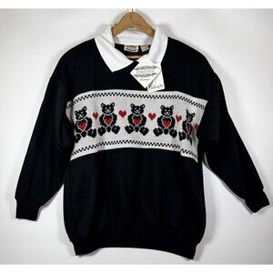 Separate Issues Teddy Bear‎ Sweatshirt Womens 18W Black Collared Novelty Vintage